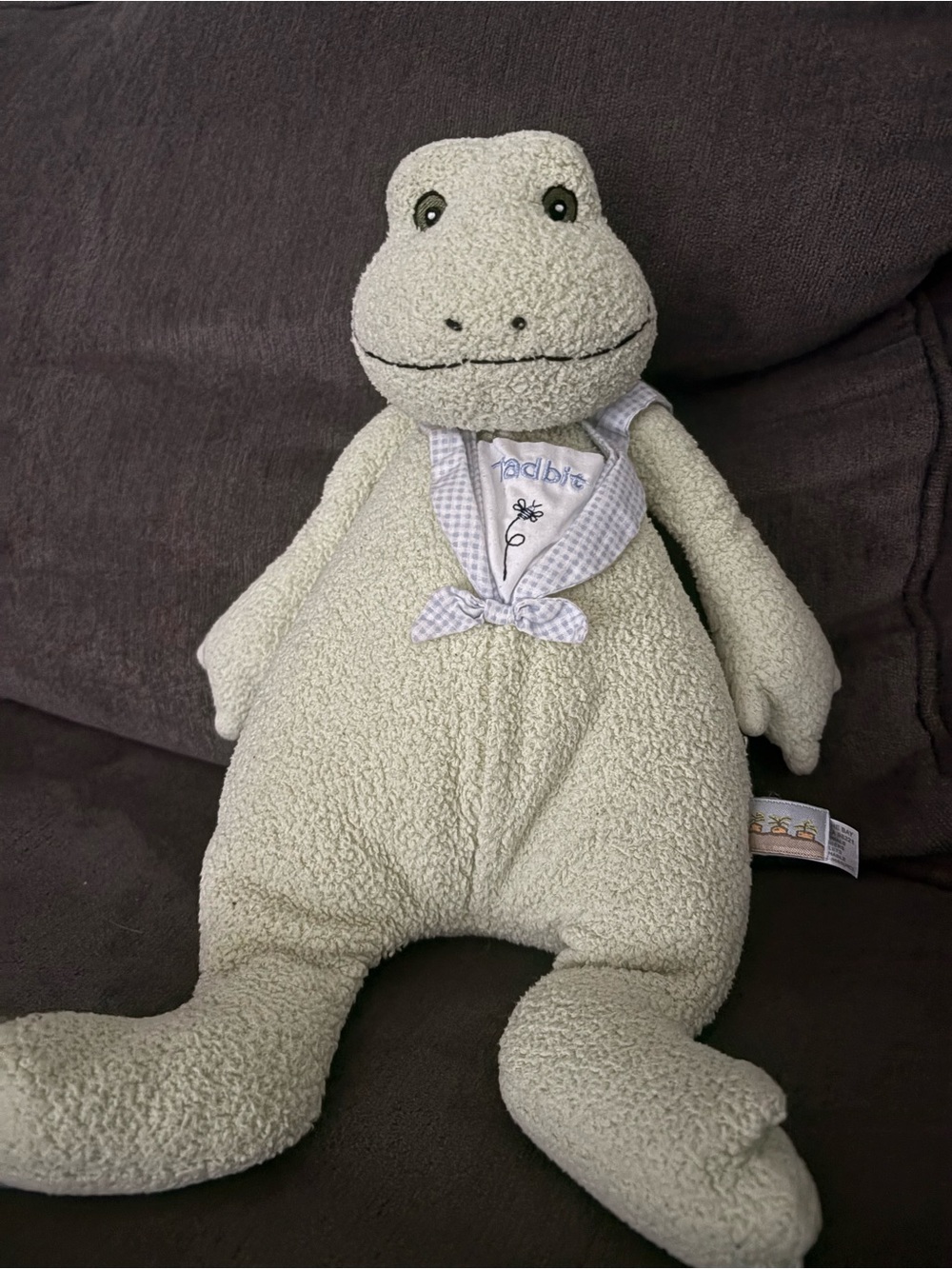Bunnies by the Bay Pale Green Frog Plush with Gingham Scarf
